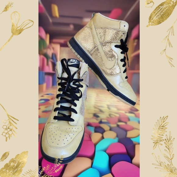 Nike Shoes - NIKE DUNK HIGH WOMEN'S GOLD GLITTER BASKETBALL SNEAKERS SIZE 11